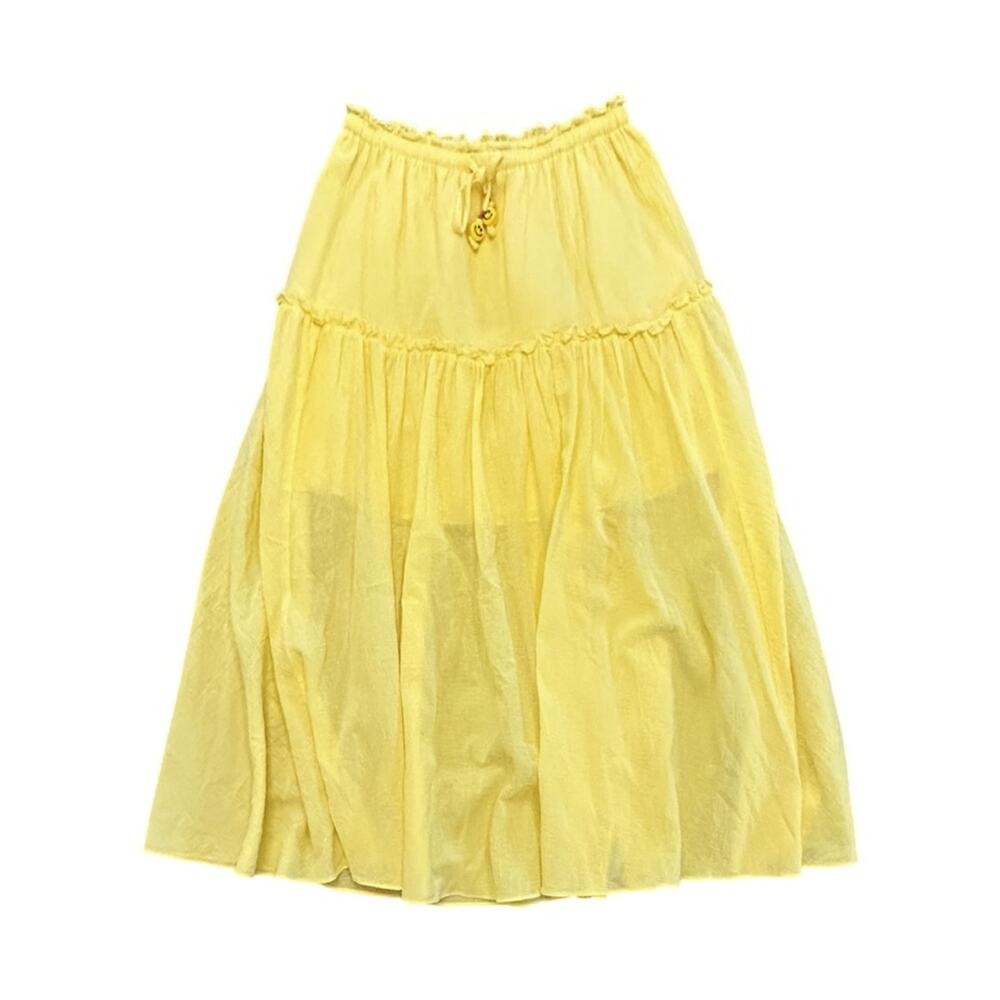Kerri Rosenthal Yellow Cotton Tiered Long Midi Maxi Skirt Size XS